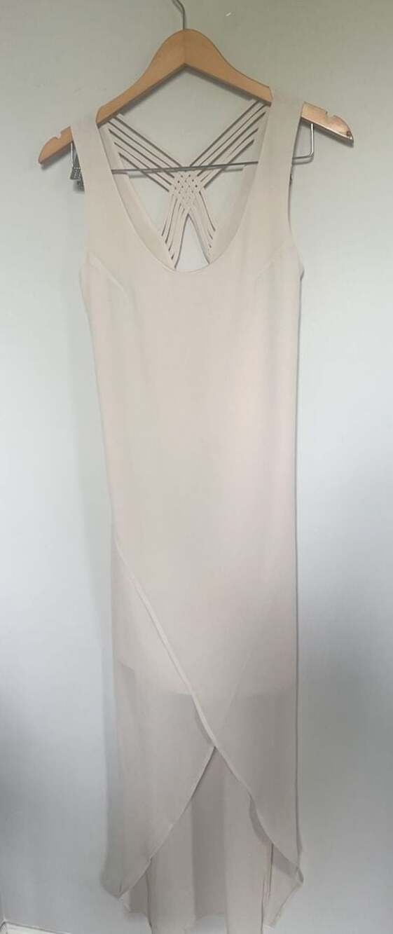 Lost April Size S Cream Sleeveless Strappy Back High-Low Dress
